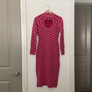 STAUD • castle heart striped midi cut out dress